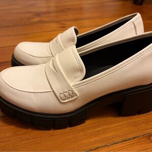White Chunky Loafers with Black Lug Sole